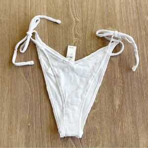 Aerie Terry Low Rise Tie Cheekiest Bikini Bottom in Floral White Size Small NWT